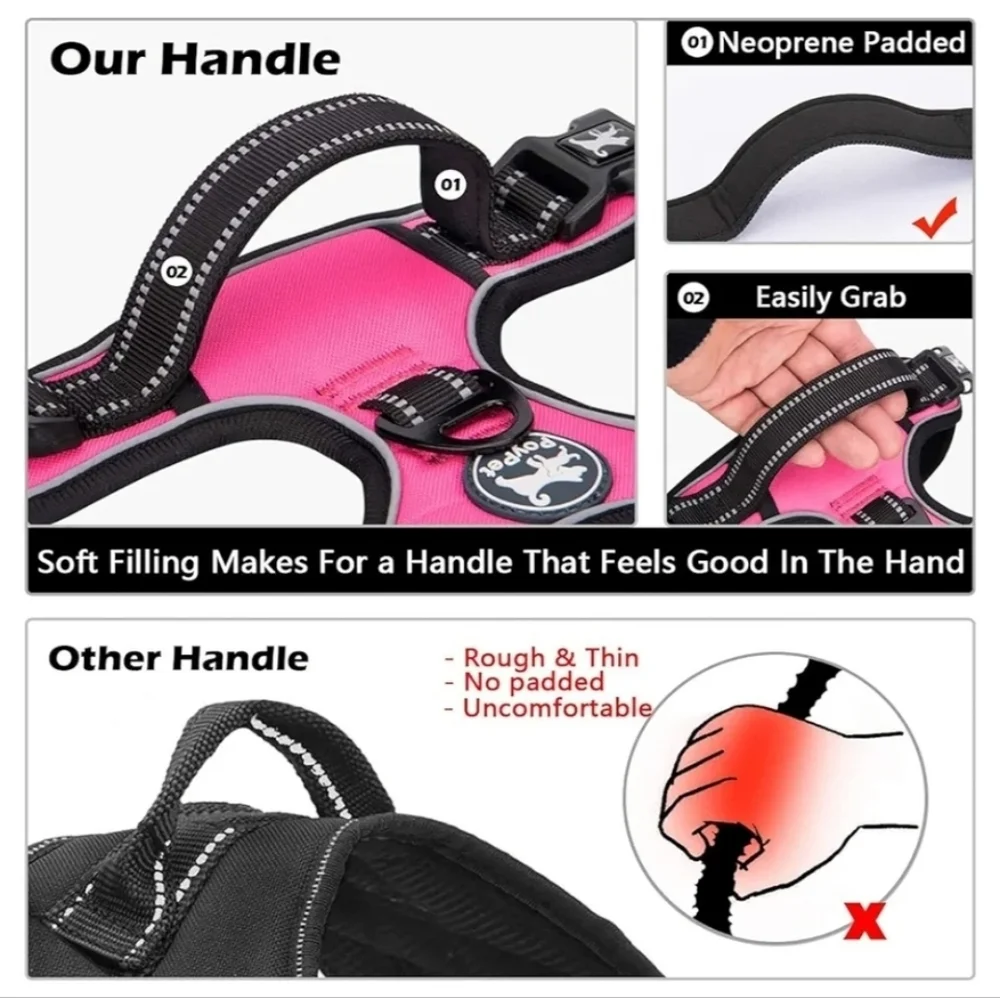 PoyPet NIB Pink/Black No Pull Reflective Dog Harness Size Small